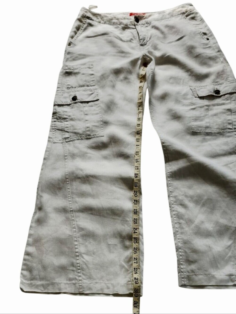 White 100% Linen Wide Leg Cargo Pants MEXX Size 8 Coastal Summer Resort - Picture 6 of 12